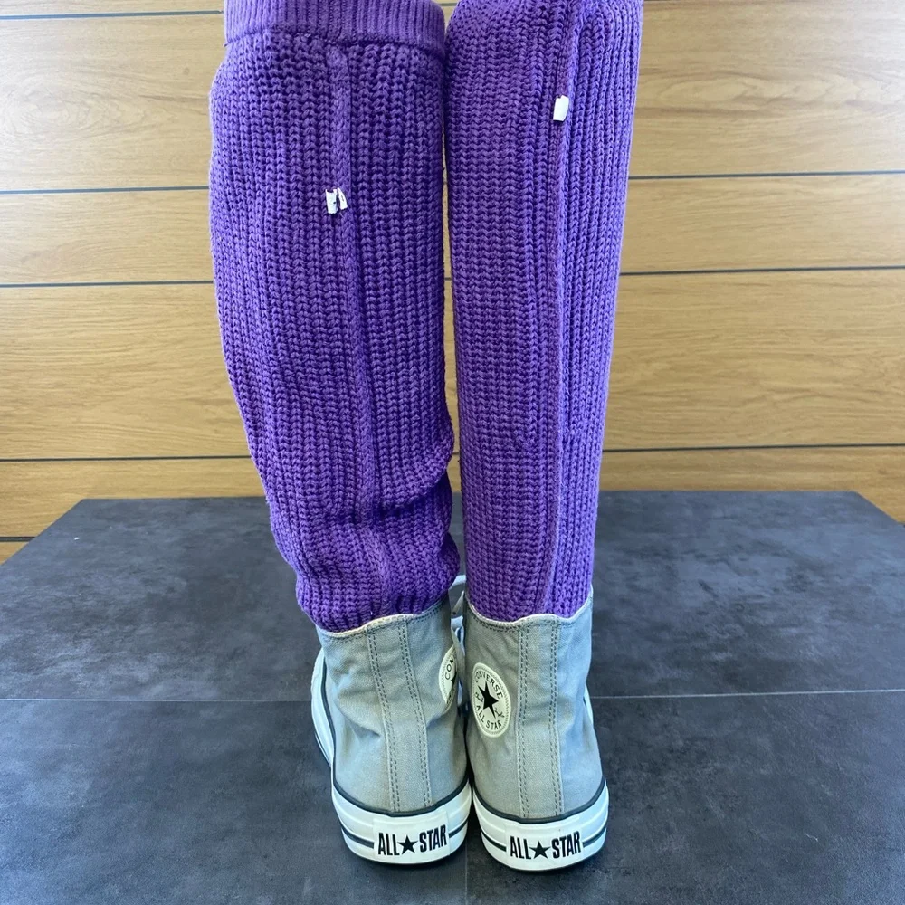 VTG Converse Retro Gray High-Top Sneakers with Purple‎ Legwarmers  size 6